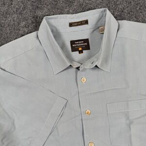 Quiksilver Waterman Collection Shirt Small Blue Short Sleeve Comfort Fit Men's